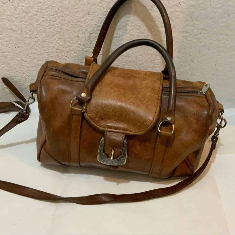 Vintage Navasota leather  satchel Bag brown strap front buckle